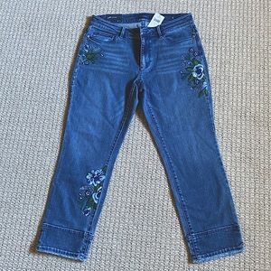 J. Jill cropped embroidered jeans. Size 4.